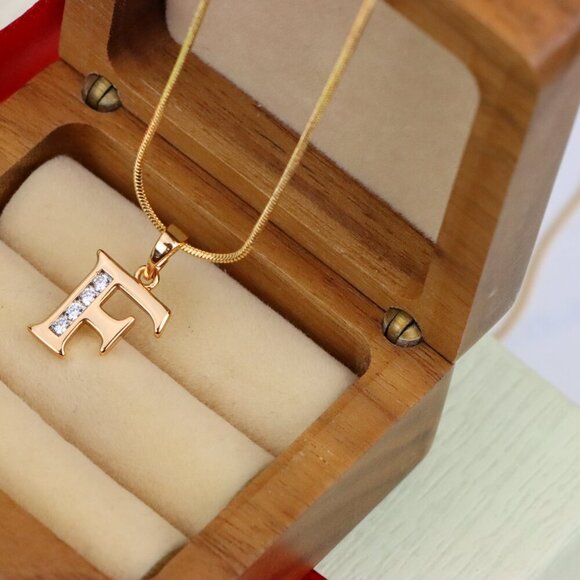 "Rose Gold Letter F Pendant with Crystals – 18K Gold Plated Charm, XPPT1355 - Picture 10 of 13